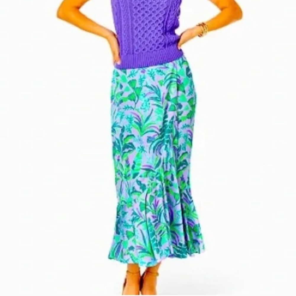 Lilly Pulitzer Britney Midi Skirt Sz L in Purple Iris on the Chase